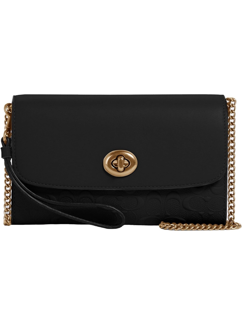 Coach Black Leather Signature Canvas Chain Crossbody & Wristlet with Gold - New